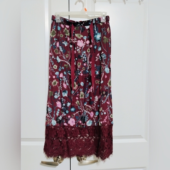 Joe Fresh Burgundy Floral Maxi Skirt with Lace Trim - Picture 5 of 5